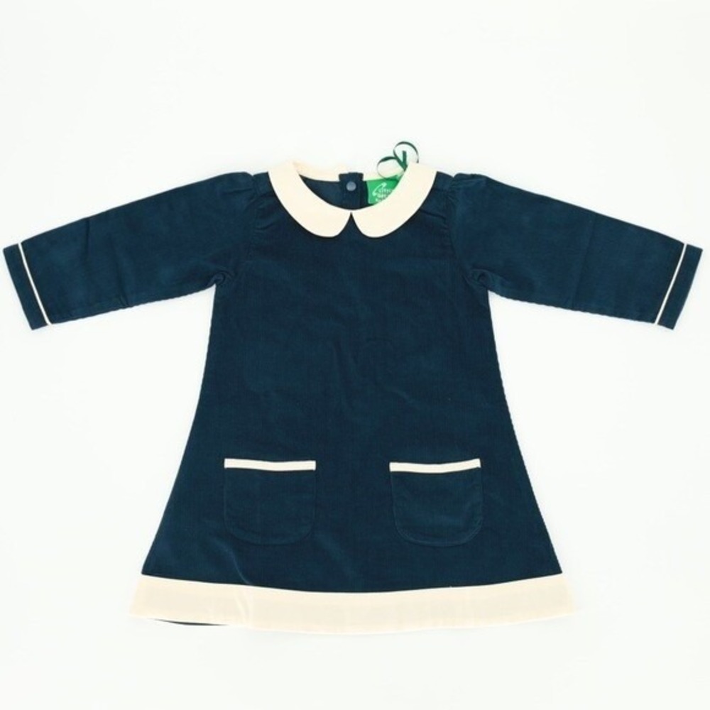 Little Green Radicals Navy Corduroy Peter Pan Collar Dress Organic Cotton 5-6Y